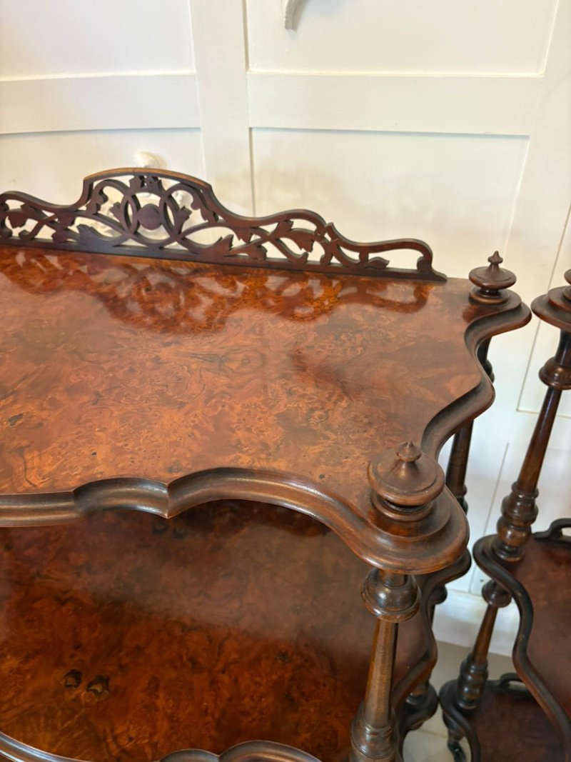 Unusual Pair of Antique Victorian Quality Burr Walnut Whatnots - Image 8